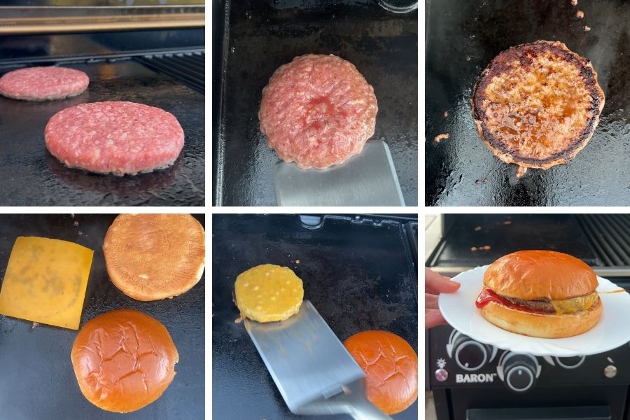title Burger na płycie żeliwnej Broil King na grillu gazowym Baron 490 - GrillMasterka Anna Mirowska