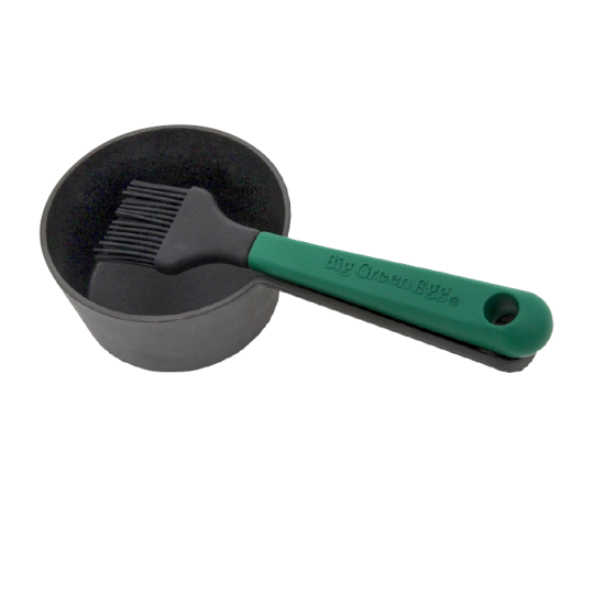 BIG GREEN EGG - Żeliwny rondelek 12 cm do sosów z pędzelkiem