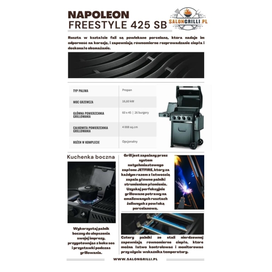 NAPOLEON Grill gazowy Freestyle 425 z kuchenką boczną Grafitowy (F425SBPGT-PL)-103915