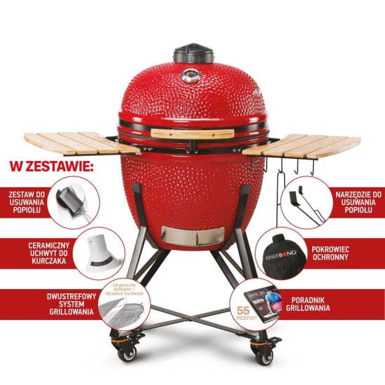 Kamado Bono Grill Węglowy Ceramiczny Grande 23" 59 cm czerwony (TQ0023RED)
