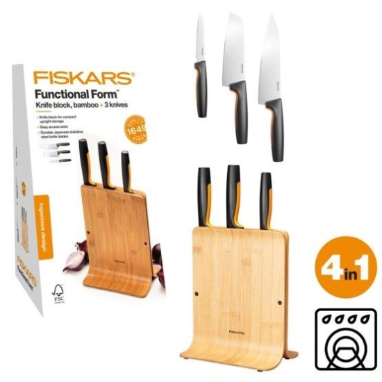 FISKARS Zestaw 3 noży w bloku bambusowym (1057553)-106270